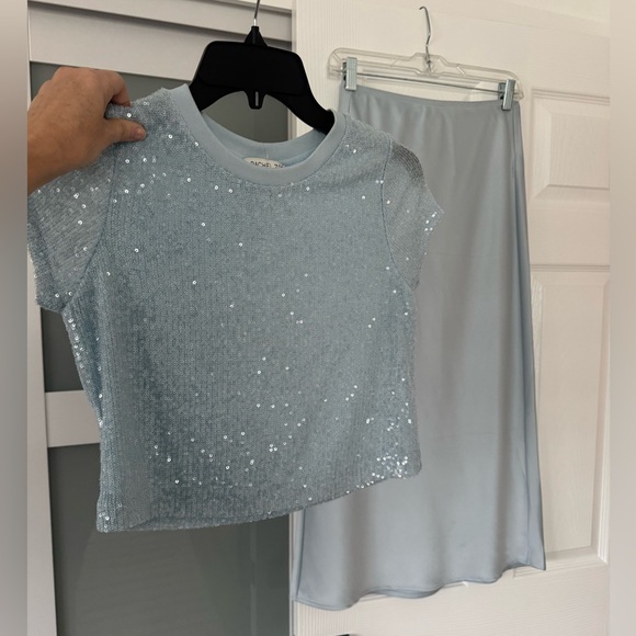 Rachel Zoe Powder Blue Sequin Crop Top - Picture 7 of 10